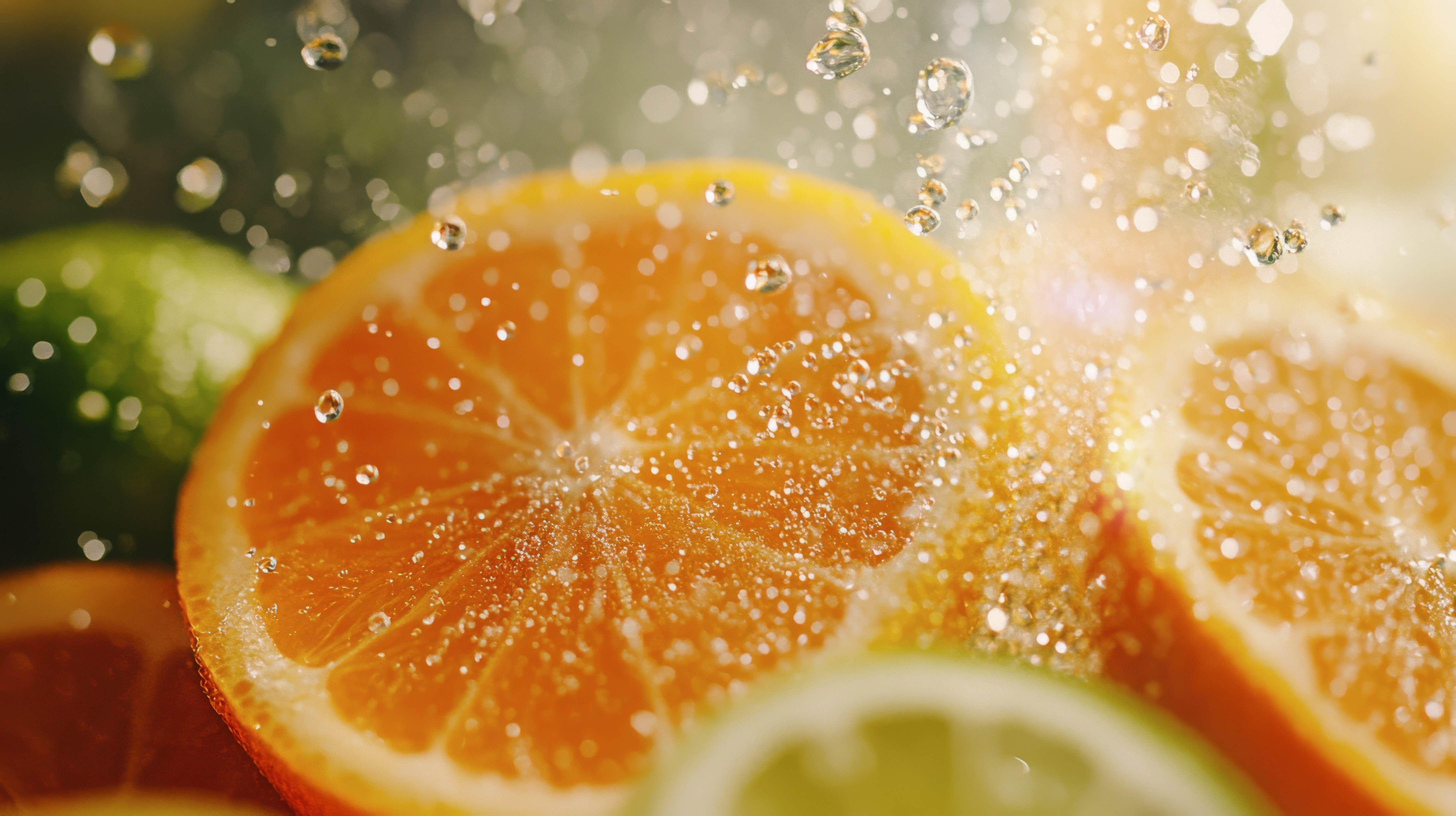 Citrus fruit with water droplets over it