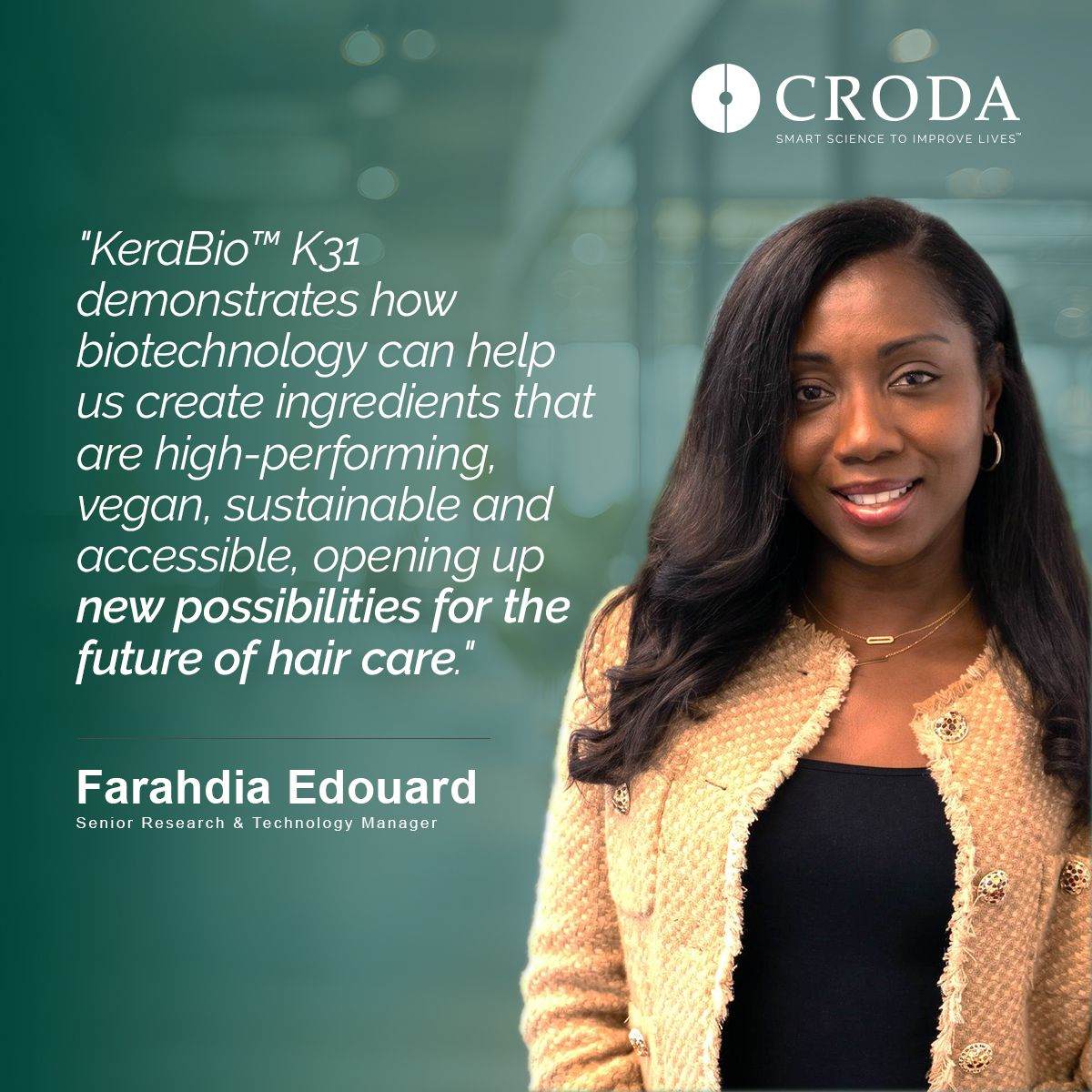 graphic image showing scientist and a quote from her