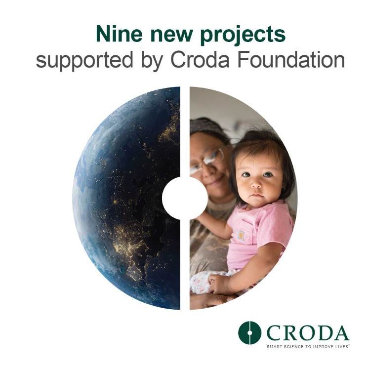 Croda logo representing the Croda Foundation with an image of a globe on the left and a charity image on the right
