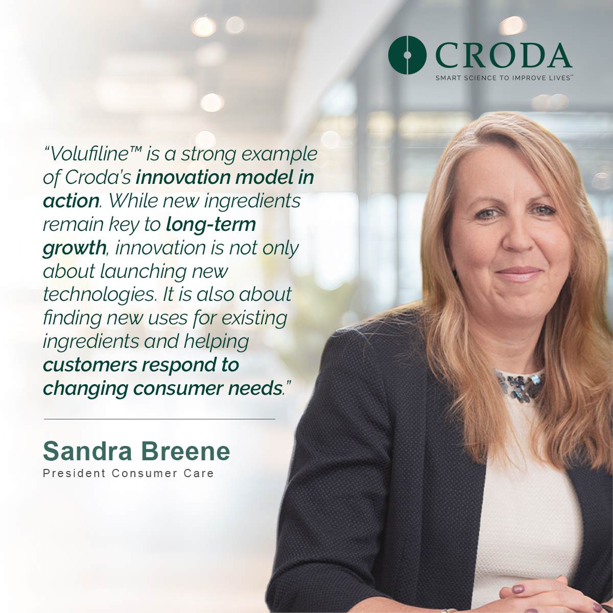 Head shot of Sandra with a quote included
