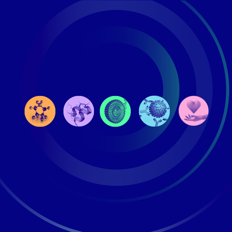 Blue image with Croda Pharma icons on top